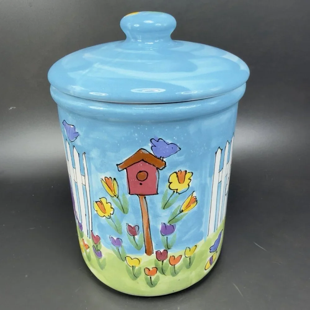 Starbucks Canister Cookie Jar Container Hand Painted Hungary Bunny Rabbit Flower - Picture 12 of 15